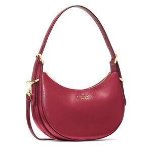New Kate Spade Nova Textured Patent Leather Small Crescent Shoulder Bag Red Jam